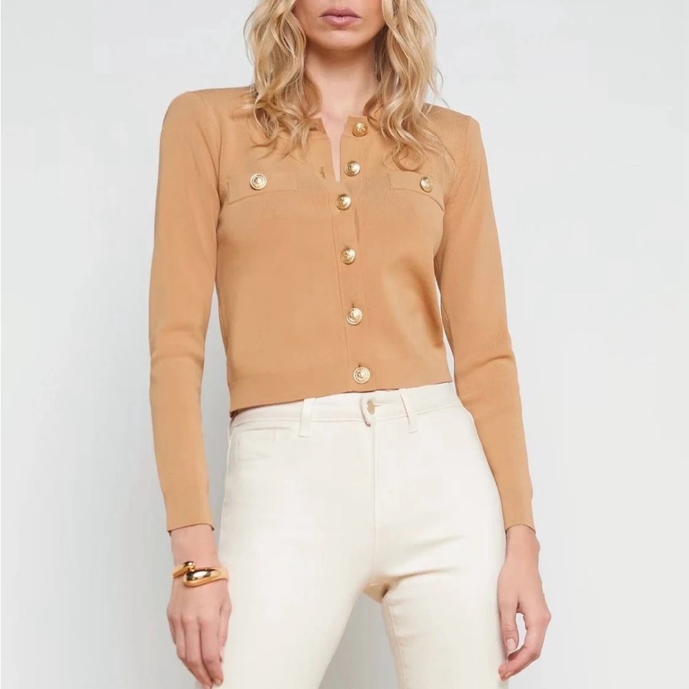 L’Agence Elegant Tan Button-Up cardigan